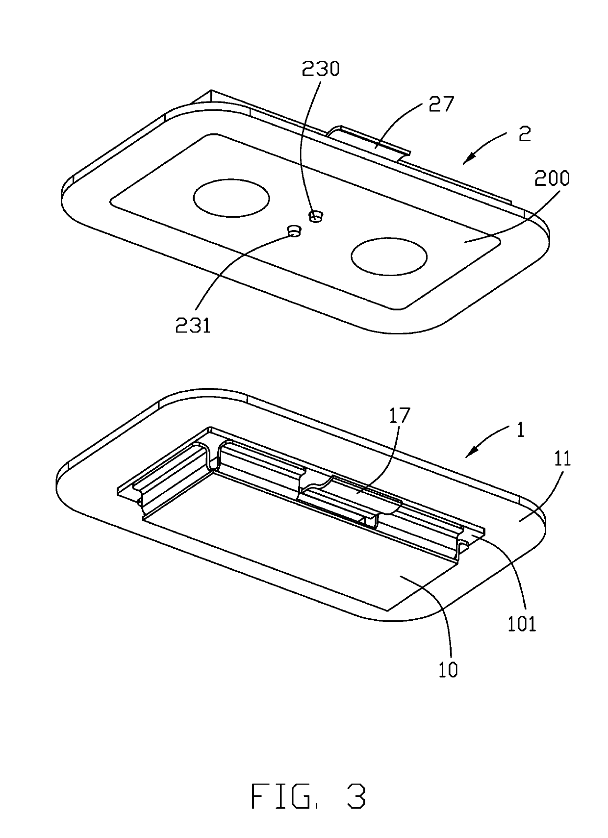 Connector assembly with retractable probe contact recessed behind mating surface and stationary pad contact extending beyond mating surface