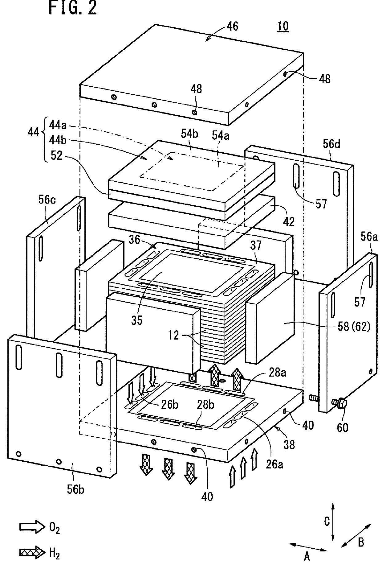 SOFC stack with temperature adapted compression force means