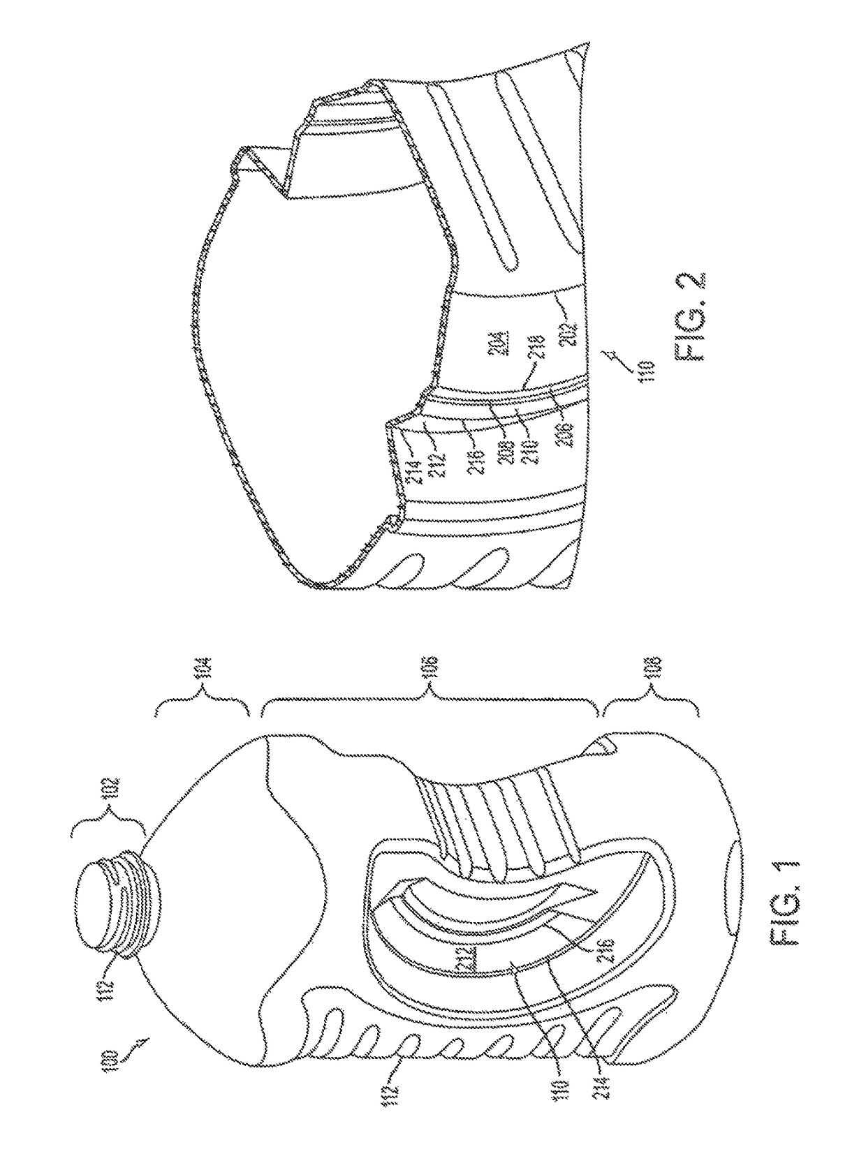 Container having outwardly blown, invertible deep-set grips