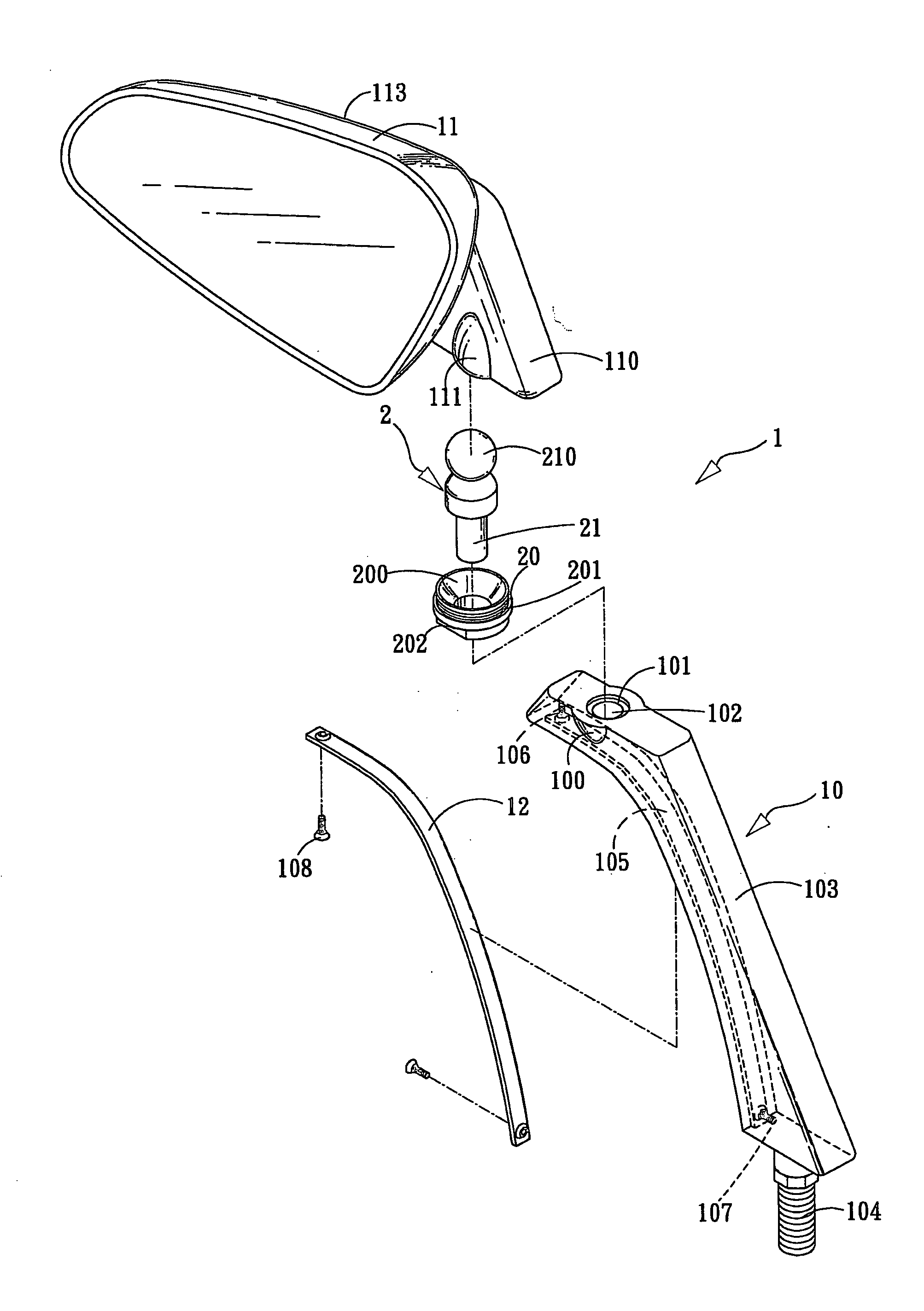 Mirror of motorcycle with swivel mount