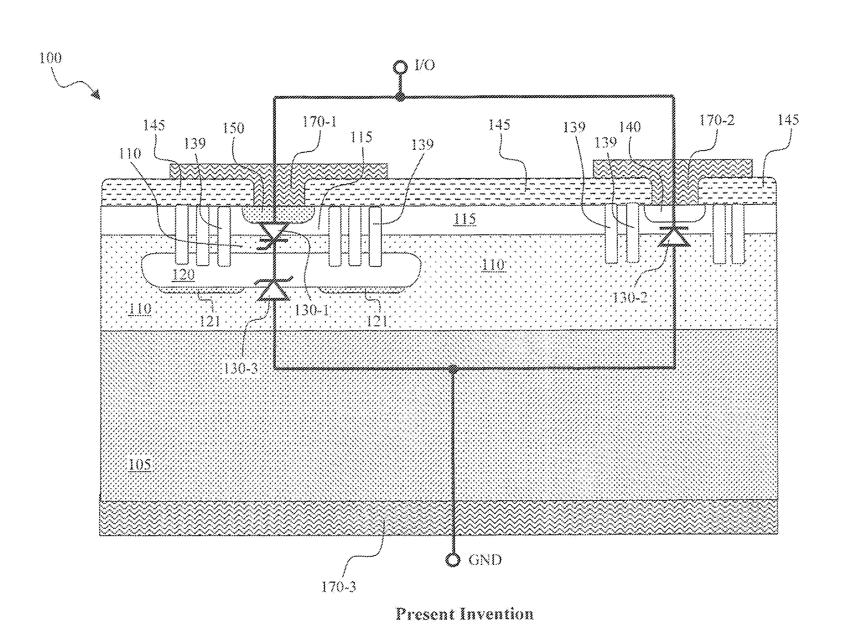 Tvs with low capacitance & forward voltage drop with depleted scr as steering diode