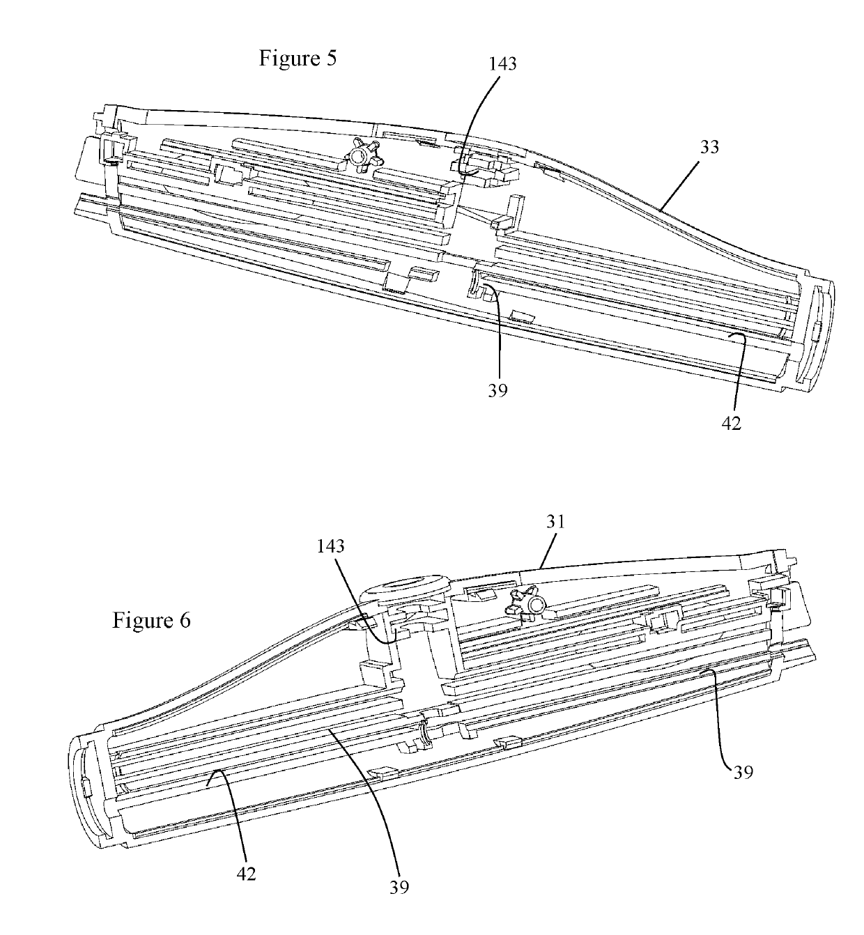 Injector assembly employing compressed gas and a mechanical brake for presenting an intraocular lens to a patient