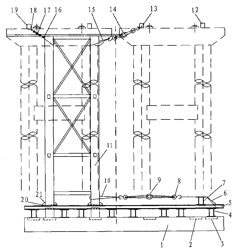 Integral slide device and method of floor steel pipe column bracket of bridge end bay closure section construction