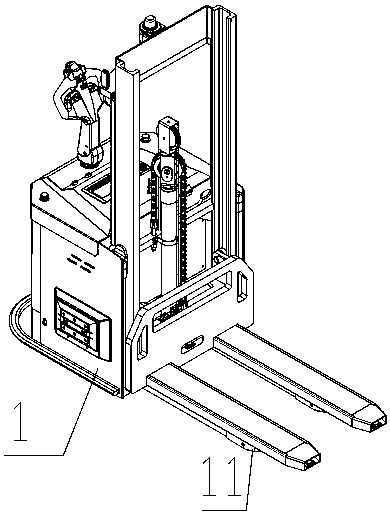 High-precision parking AGV vehicle fork-taking device and parking method thereof