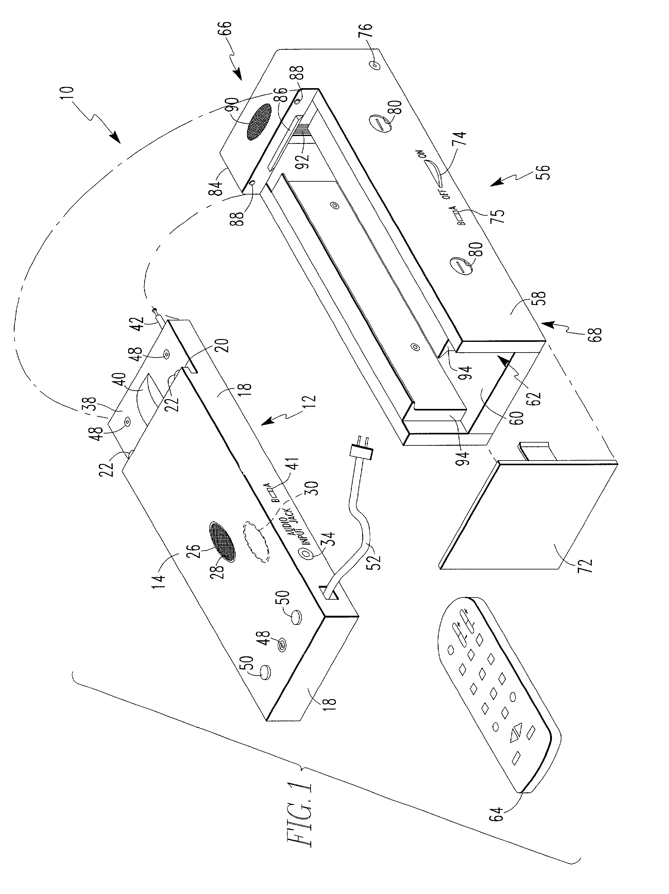 Audio transmitter and remote control receiver and storage apparatus