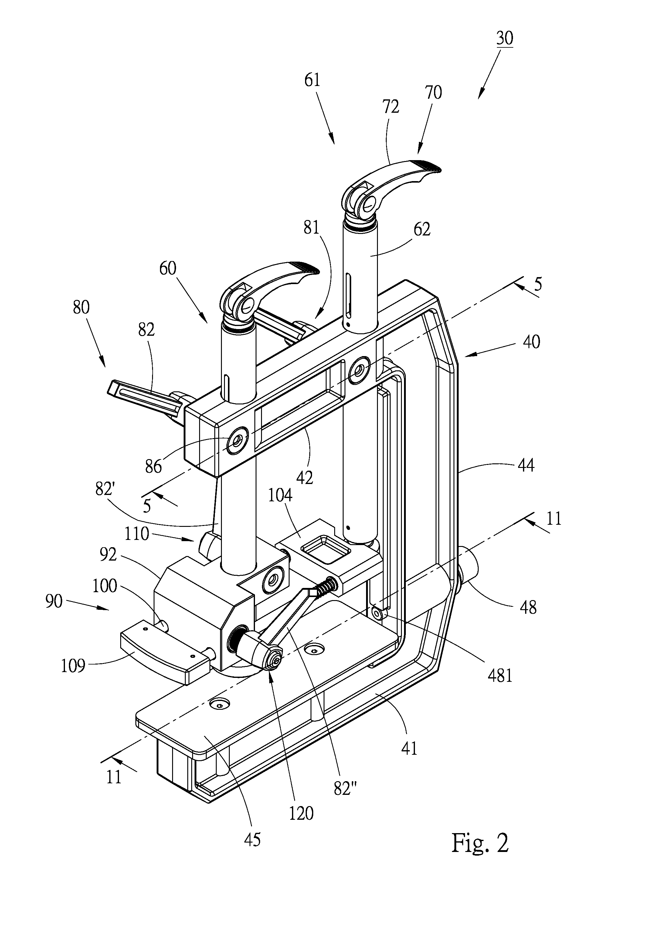 Clamping device for adjoining board materials