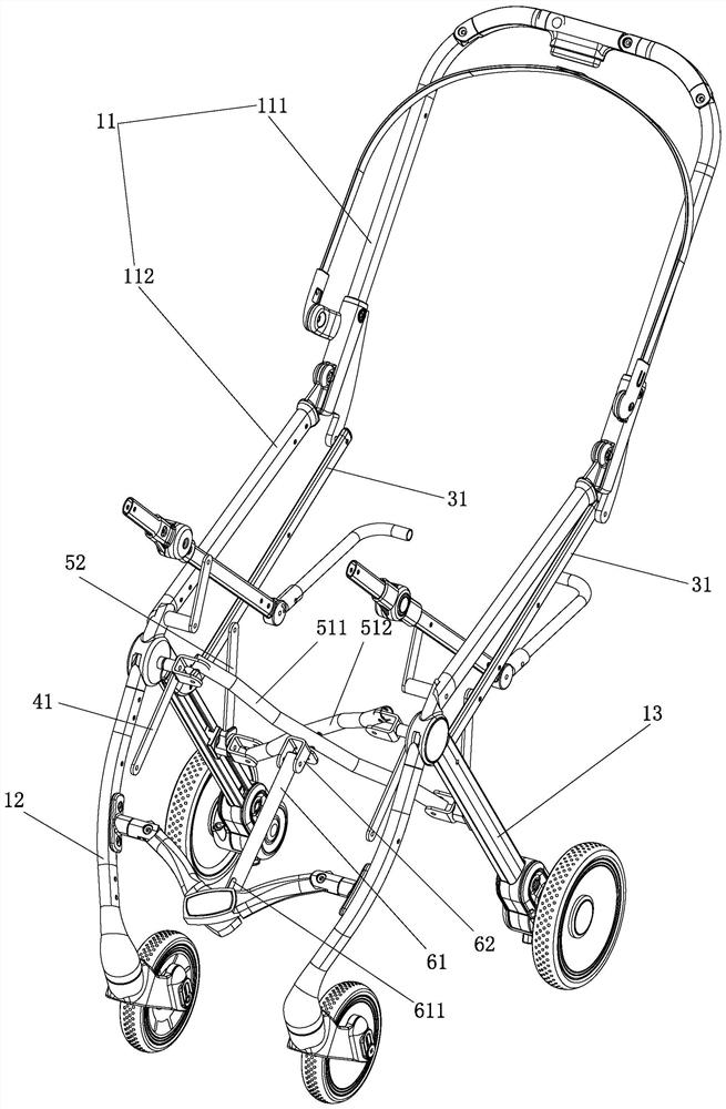 Novel four-folding vehicle frame structure and baby carriage