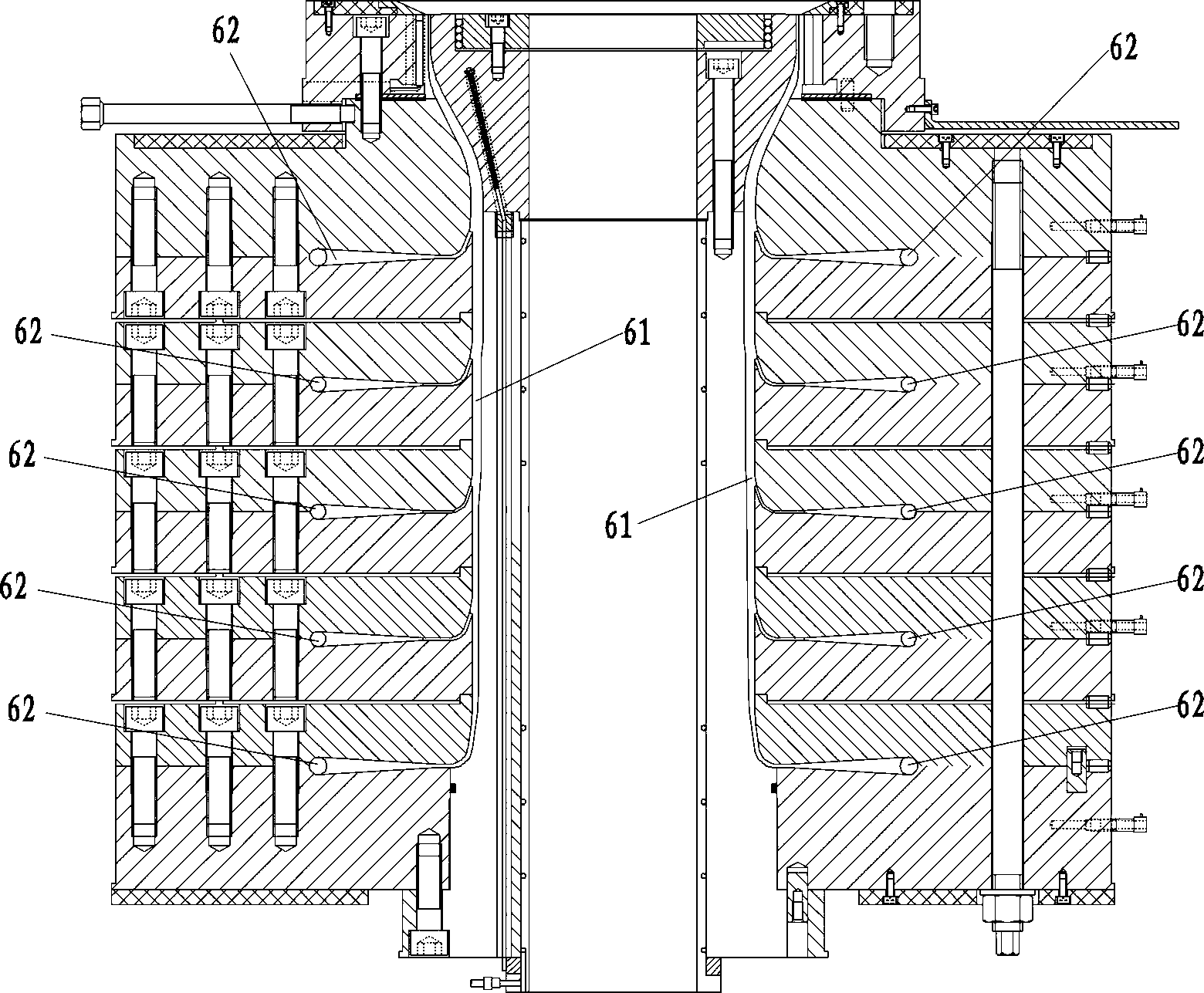 Concentric sleeve type five-layer coextrusion film blower handpiece