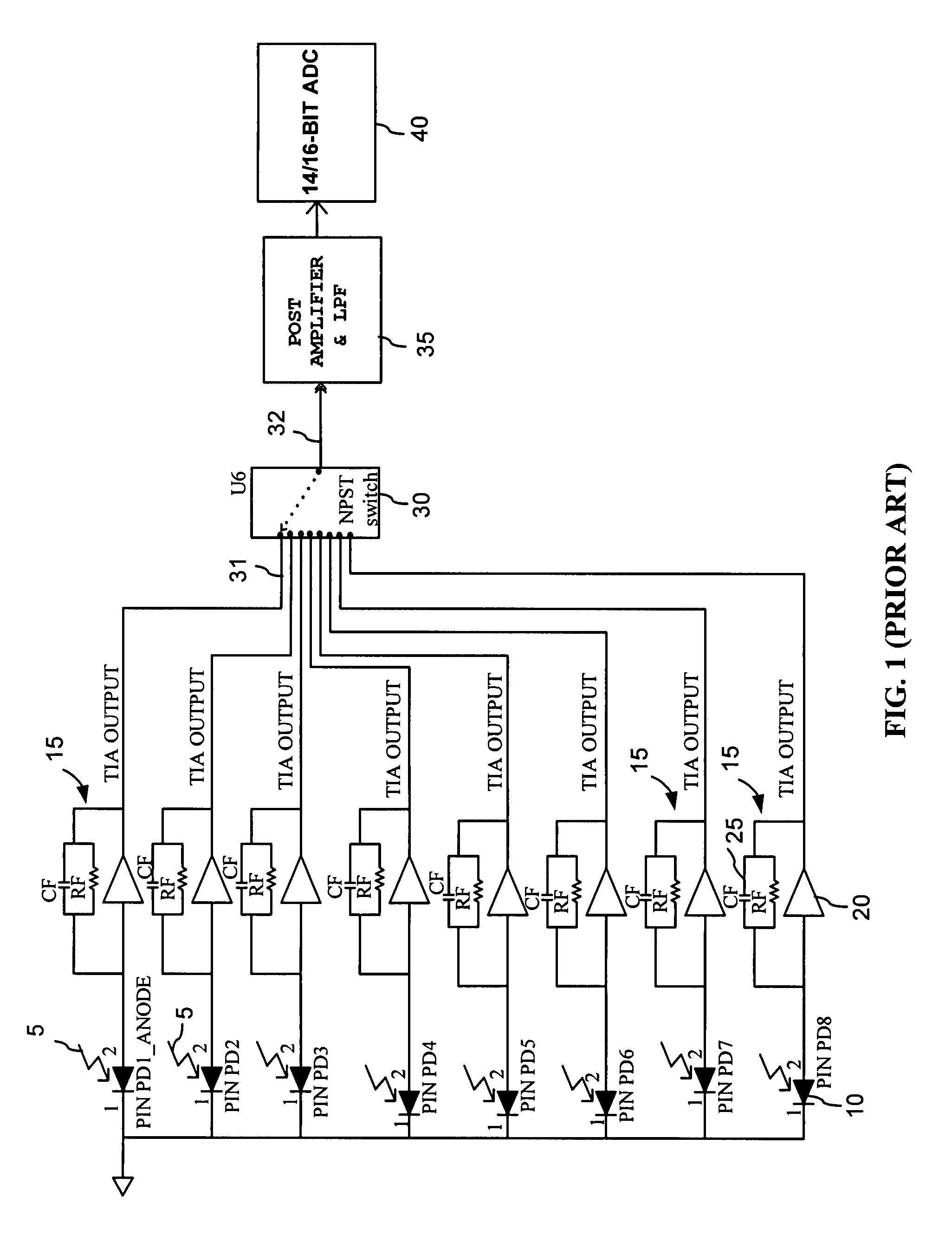 Current multiplexing circuit for optical power monitoring