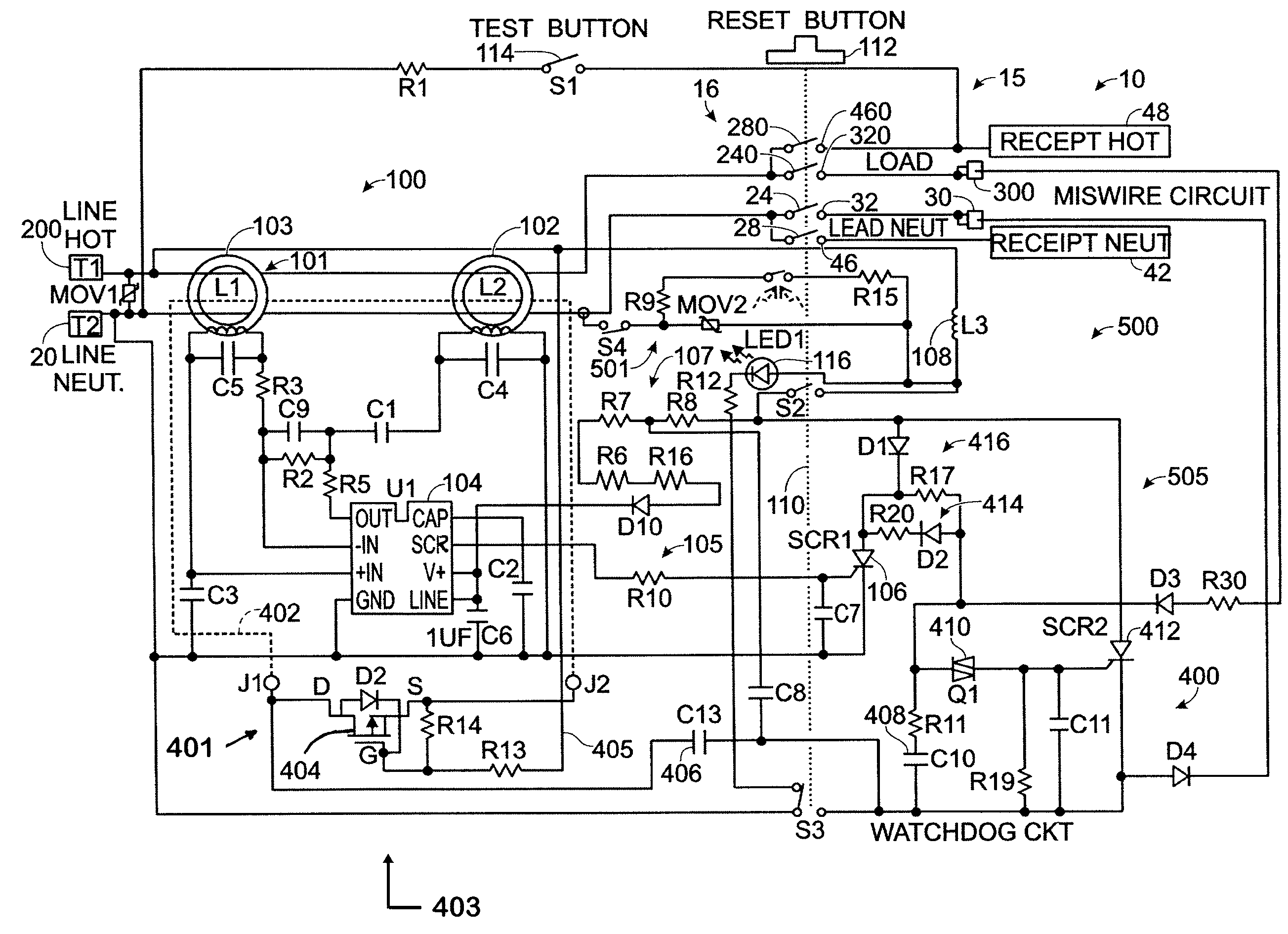 Electrical wiring device with protective features