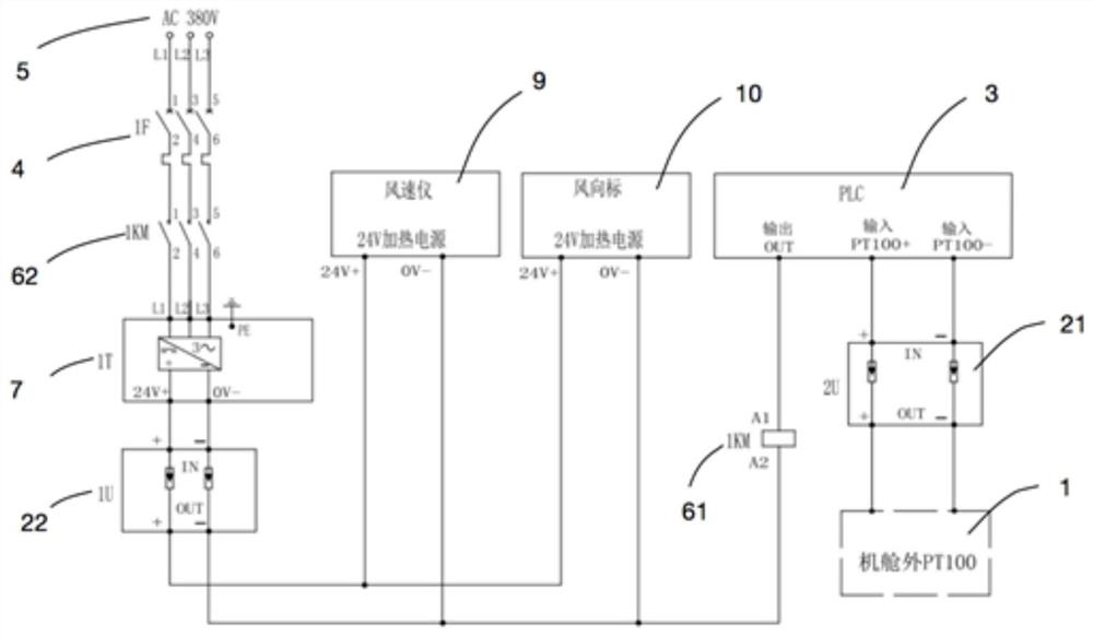 Power supplying device for heating systems in wind generating set