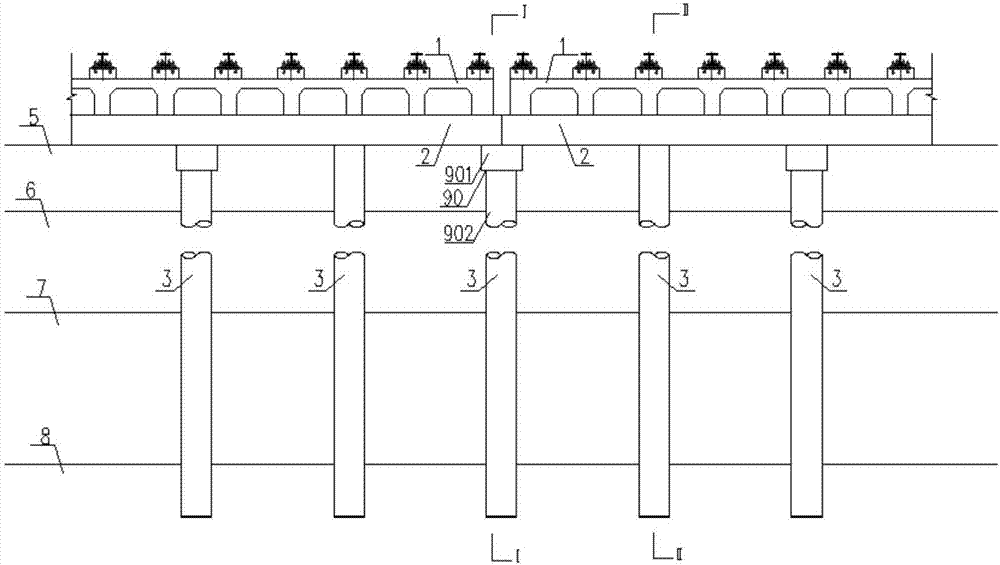 Composite rail-bearing beam structure of pile foundation in double-line filling section of medium and low-speed maglev traffic project