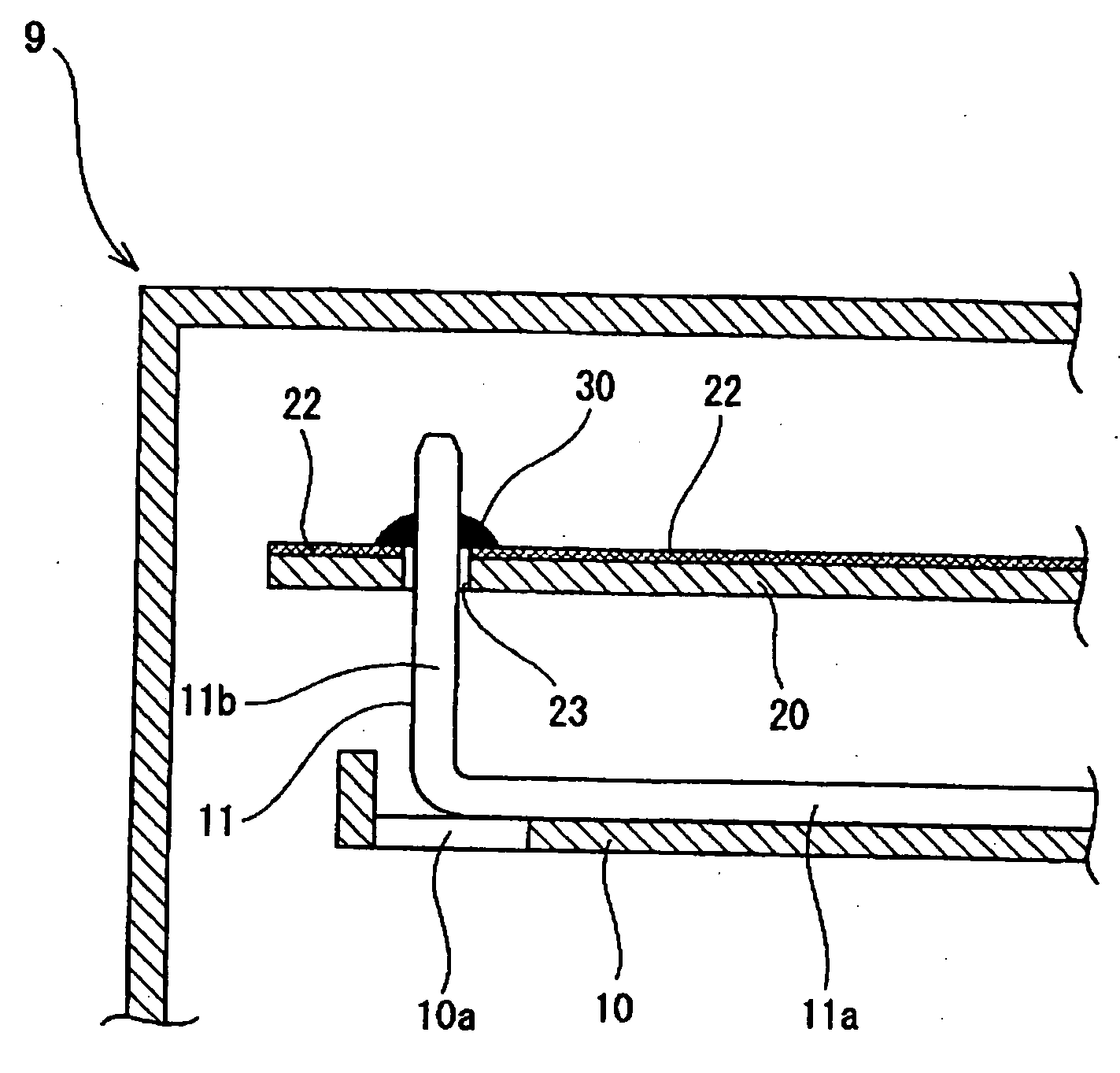 Soldering structure between a tab of a bus bar and a printed substrate