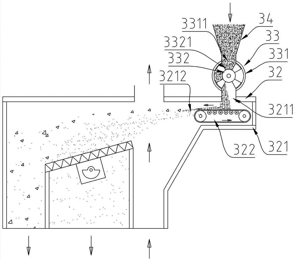 Cast type material separation method and device and separation bin