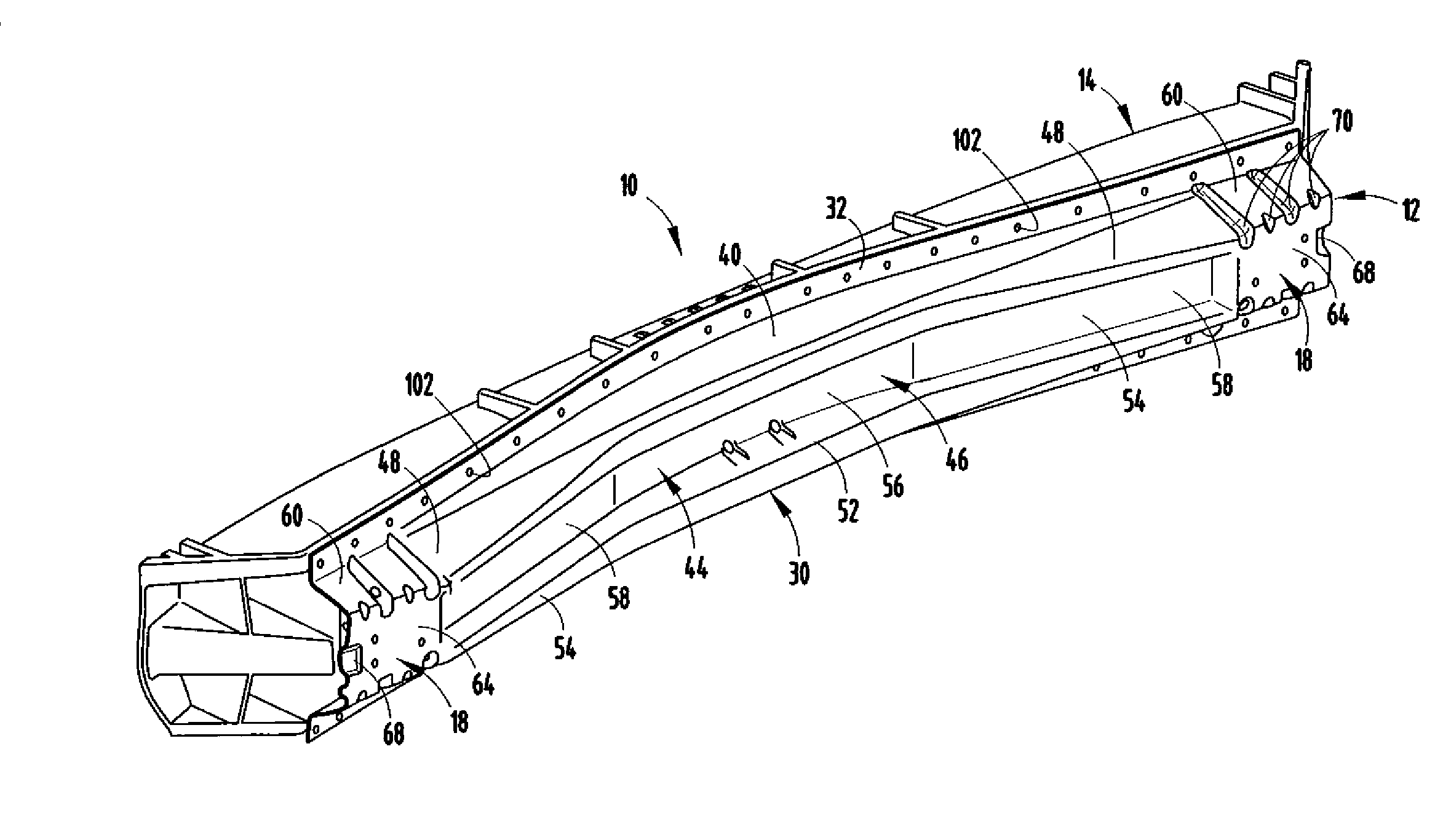 Vehicle bumper beam constructed of metal and plastic