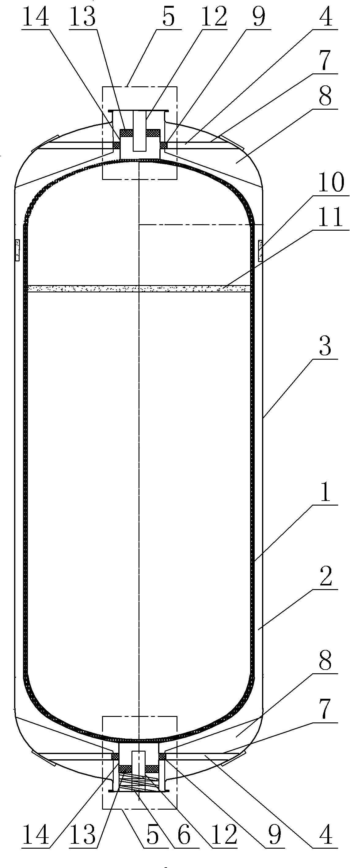 Liquid oxygen container with multi-layer vacuum thermal insulation layer and fiber reinforced composite material layer