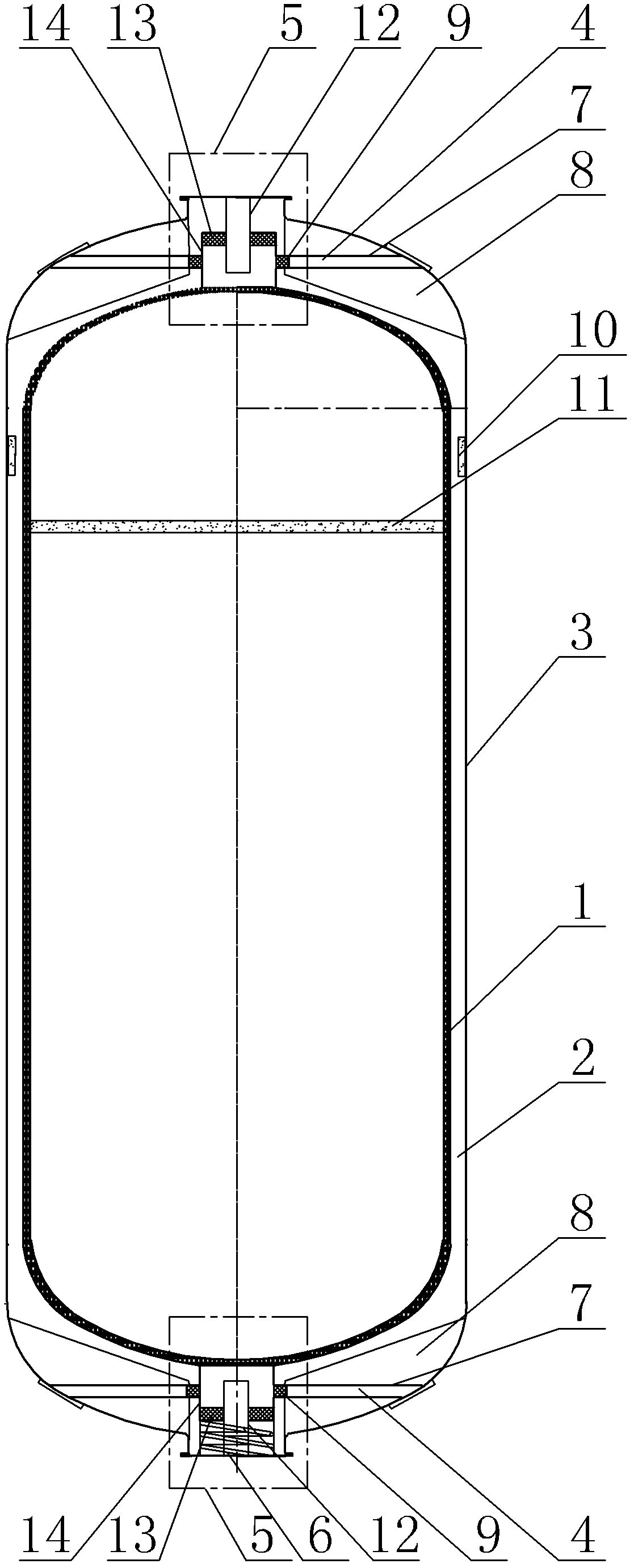 Liquid oxygen container with multi-layer vacuum thermal insulation layer and fiber reinforced composite material layer