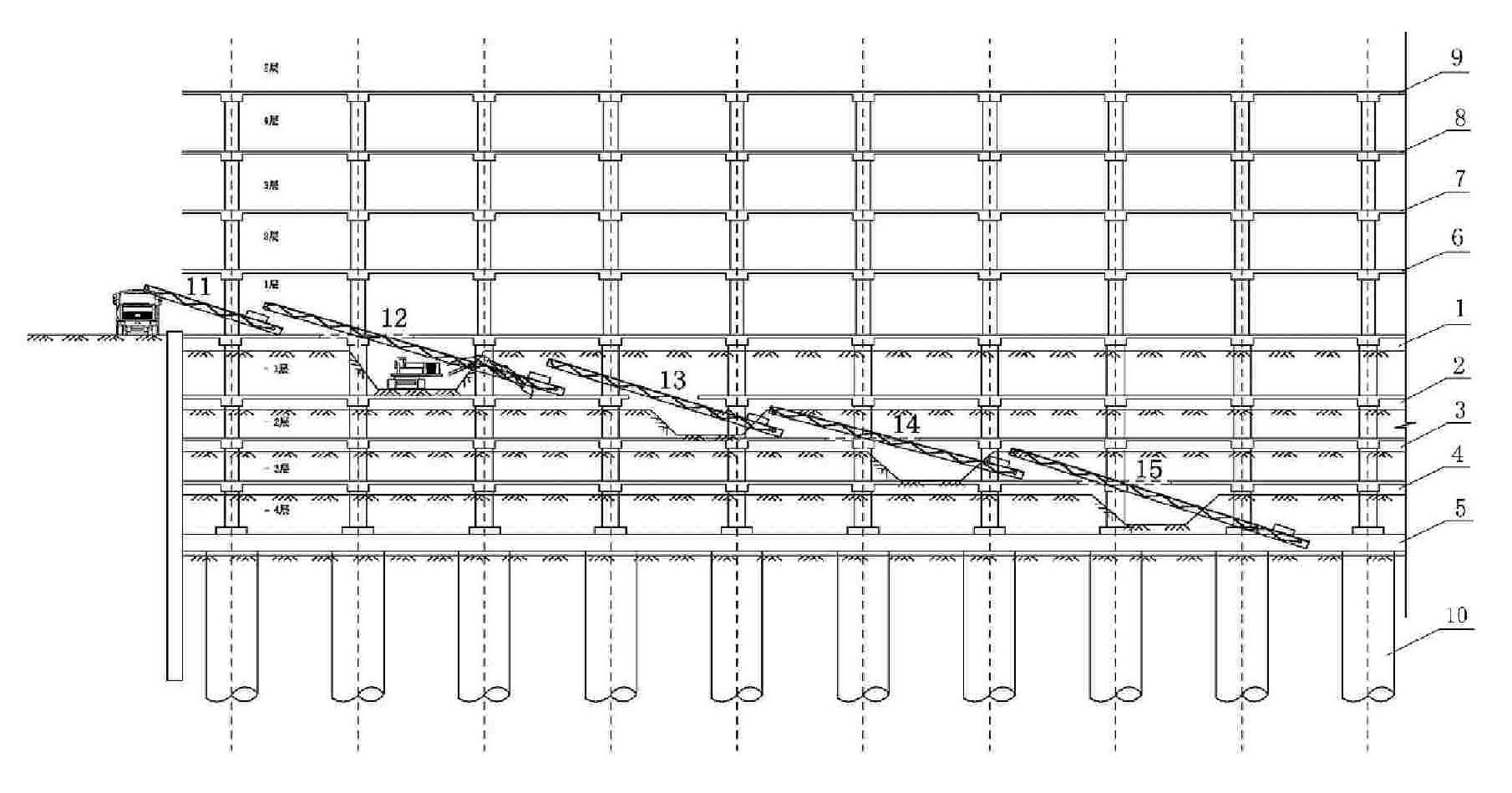 Device and method for vertically transporting earthwork by reverse construction method