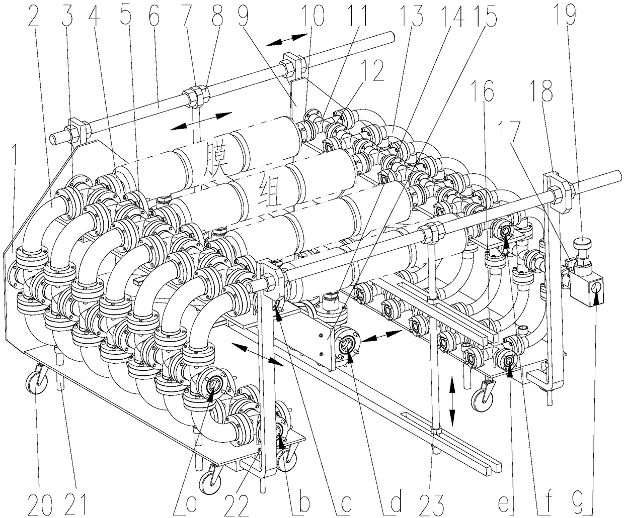 Testing device for optimizing comprehensive utilization effect of air separation membrane assembly