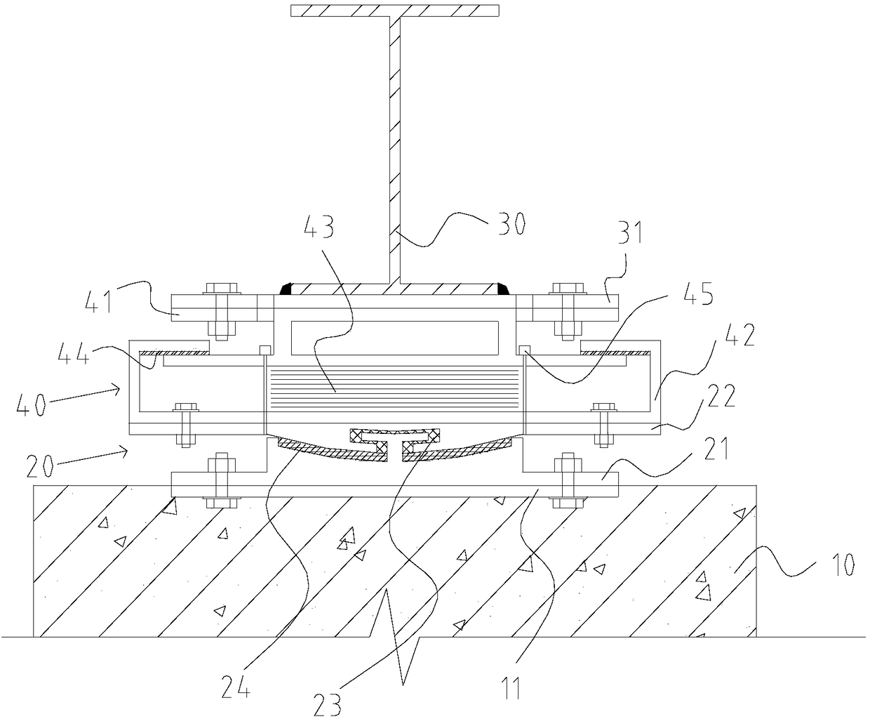 Multistage triggering fabricated seismic-isolation support for connection of skirt steel roof and high-rise building