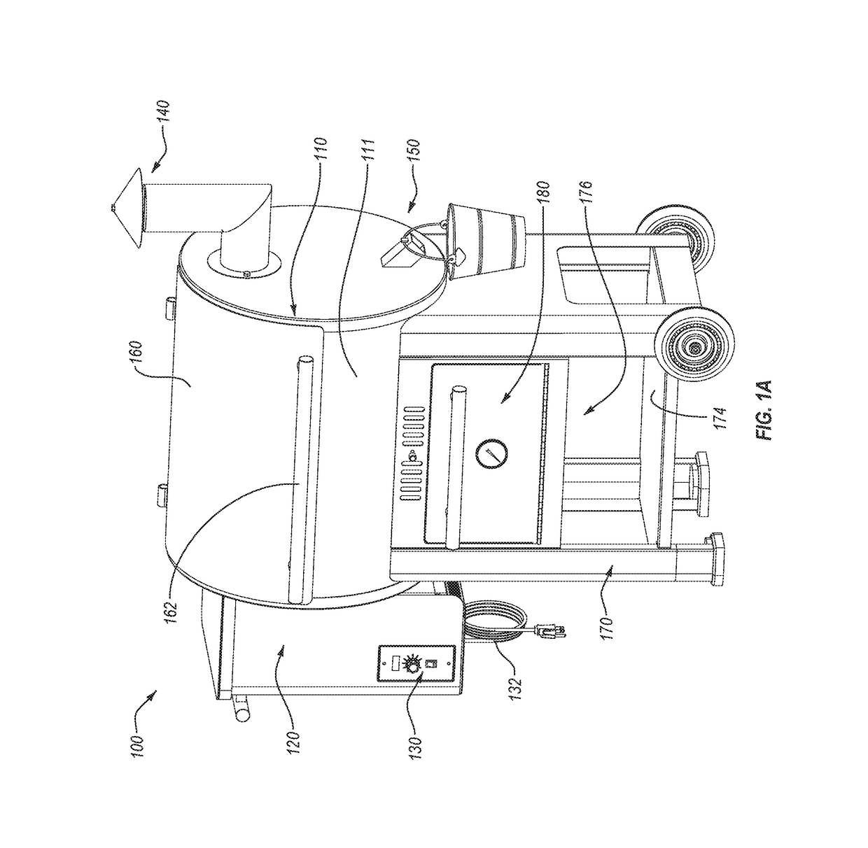 Grilling device with warming cabinet