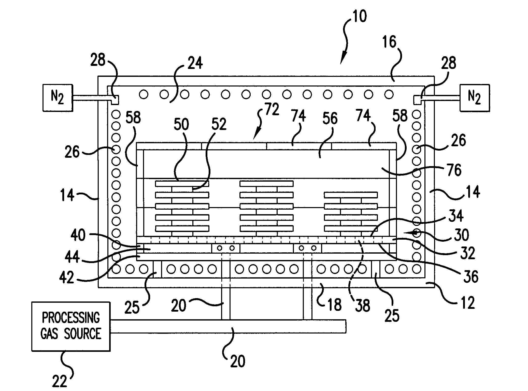 Hearth plate including side walls defining a processing volume