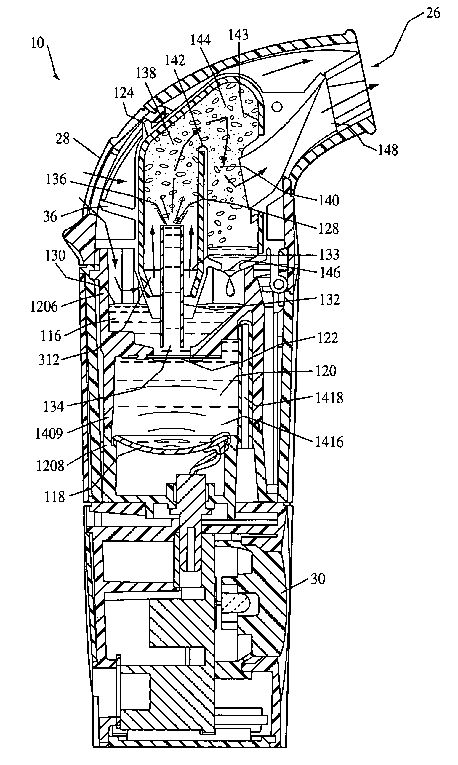 Nebulizing drug delivery device with barrier