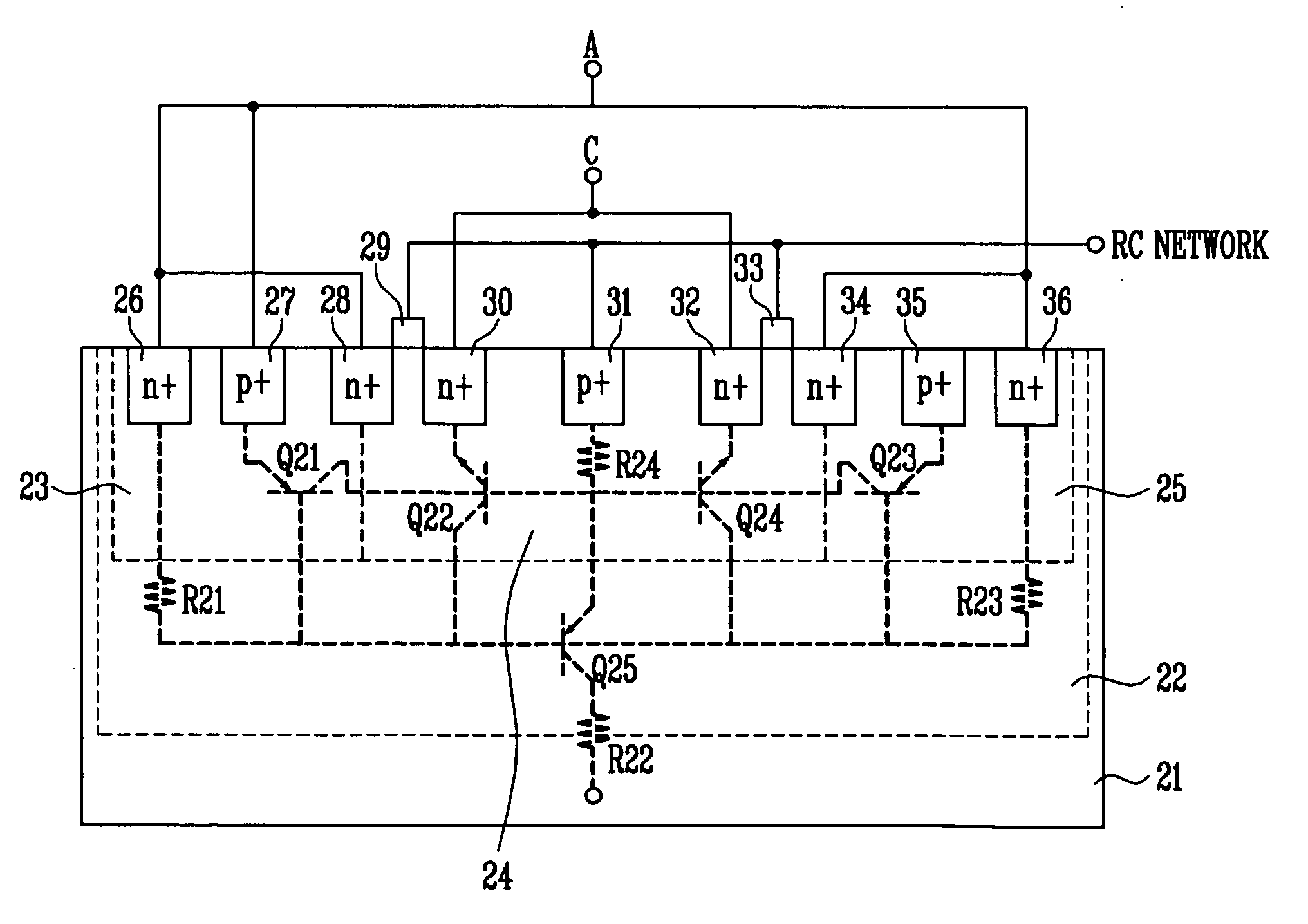 Electrostatic discharge protection circuit using triple welled silicon controlled rectifier