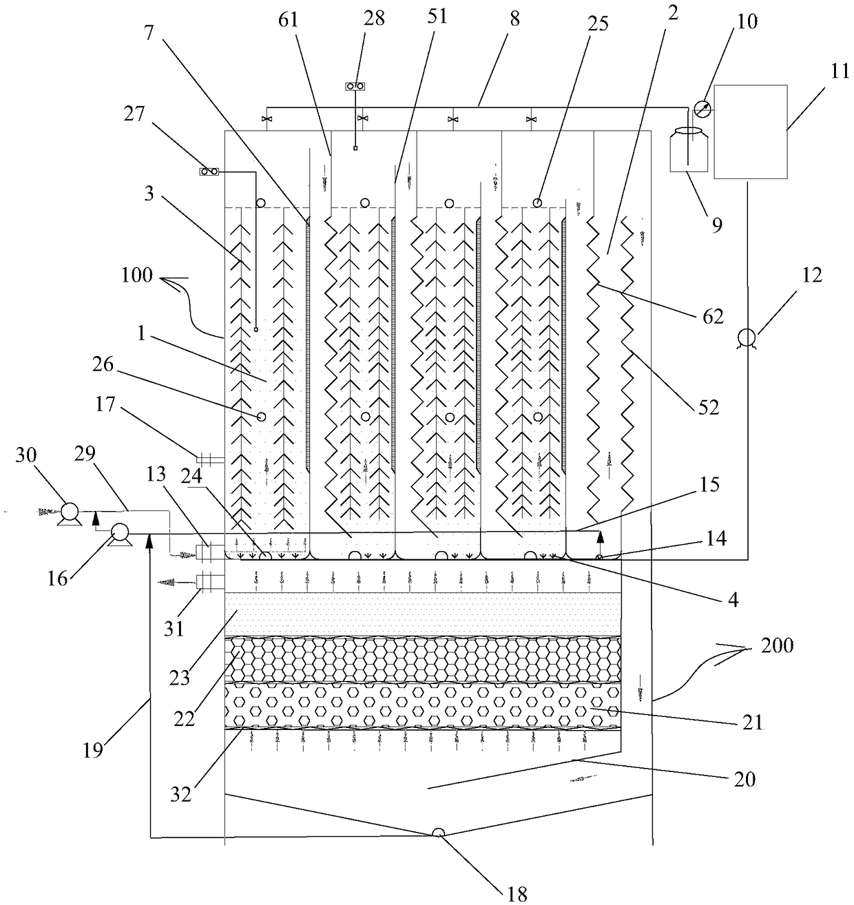 Rural sewage enhanced composite anaerobic treatment device and treatment method