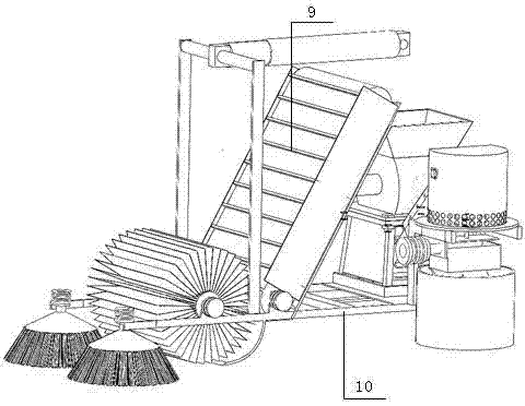 Fallen leaf sweeping equipment integrating automatic sweeping, smashing and extrusion forming and capable of being used with motor vehicle