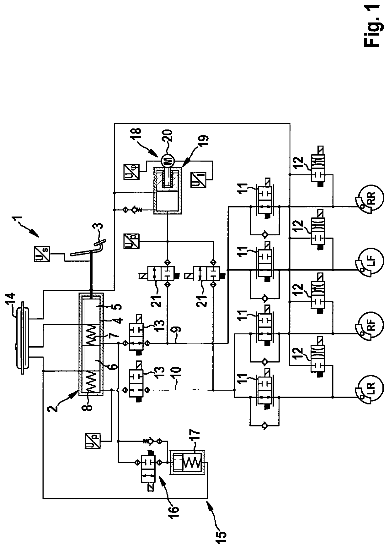 Master brake cylinder, braking system