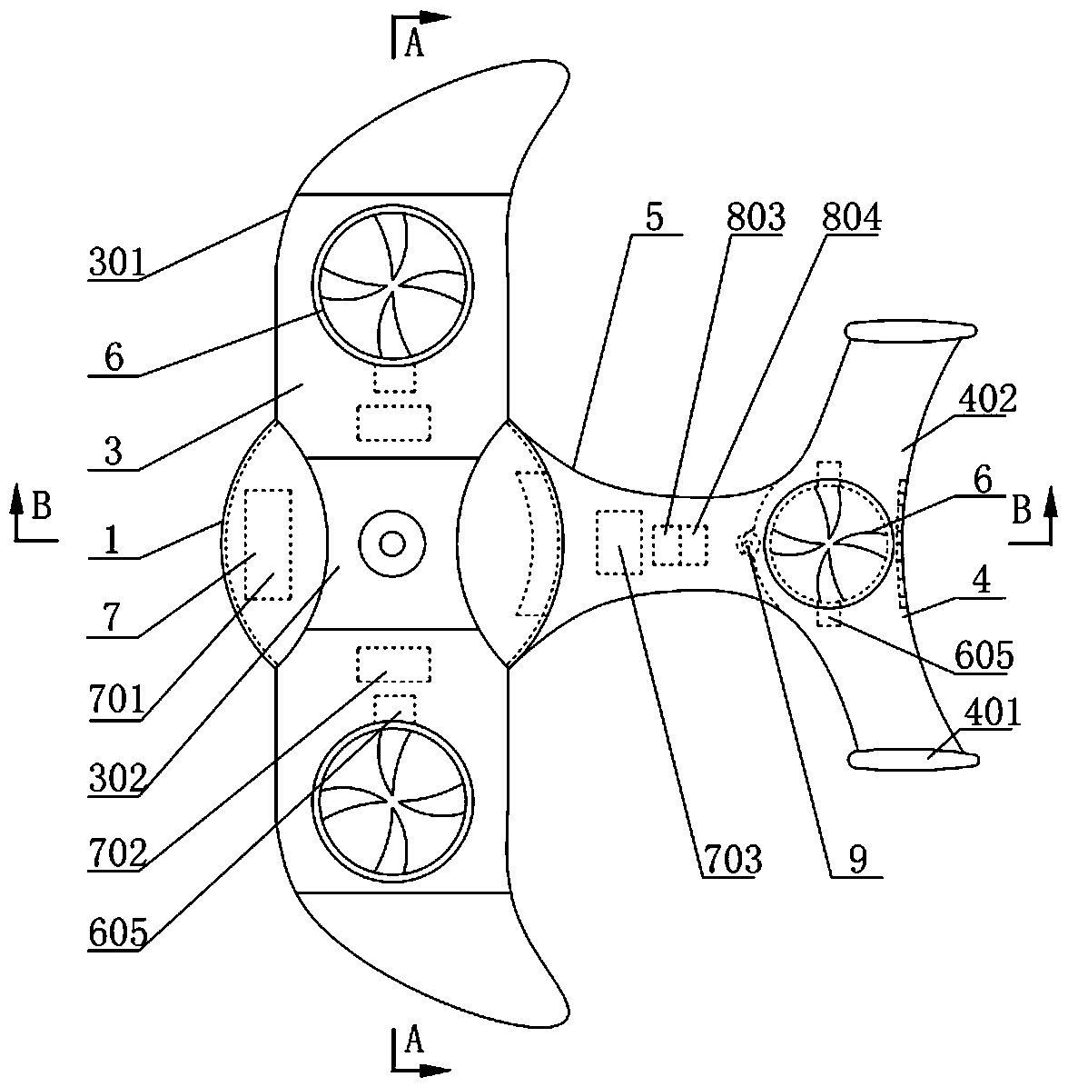 Torque self-balancing three-ducted-fan bionic aircraft