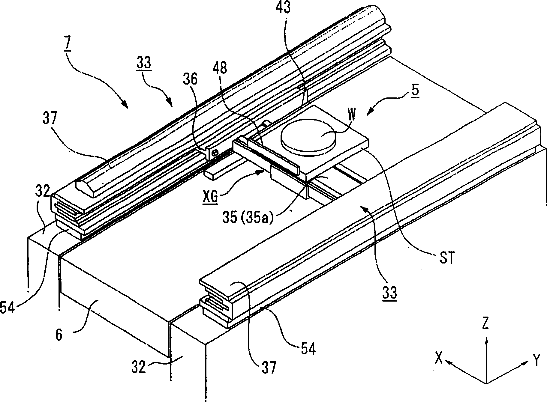 Bearing appts. its mfg. method, bearing table appts, and exposure appts.