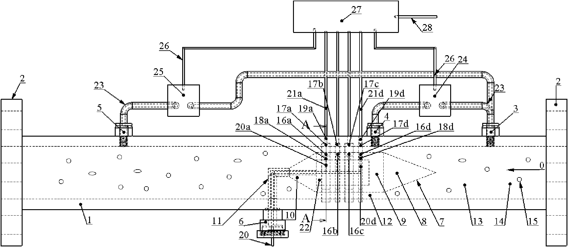 Multi-section impedance long-waist internal cone sensor and multi-phase flow measurer