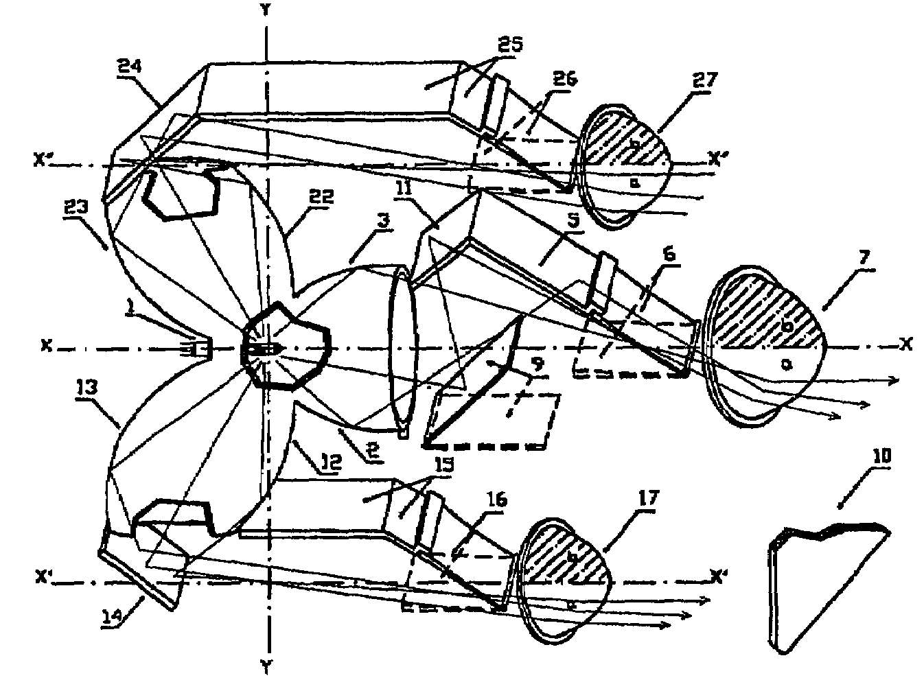 Headlamp with a continuous long-distance illumination without glaring effects