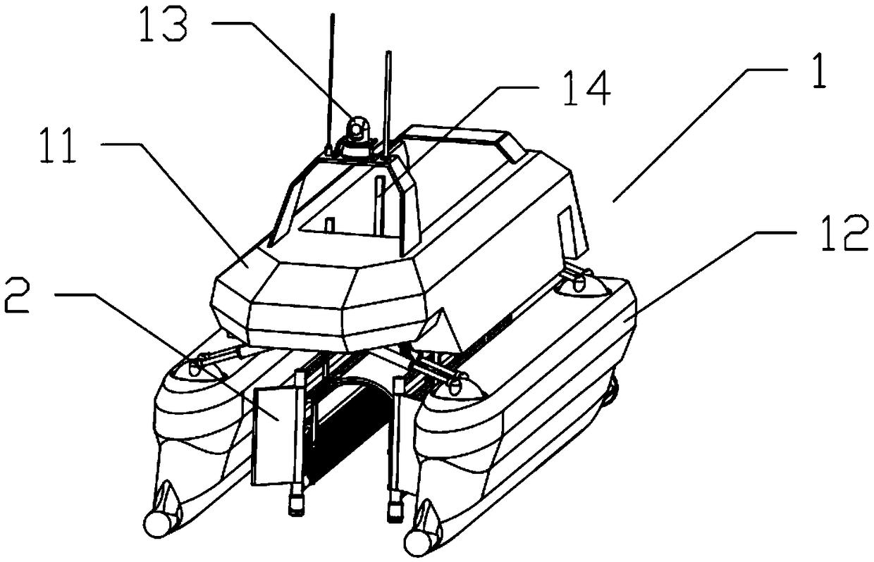 Device and method for initiatively capturing unmanned underwater vehicle on water surface by unmanned ship