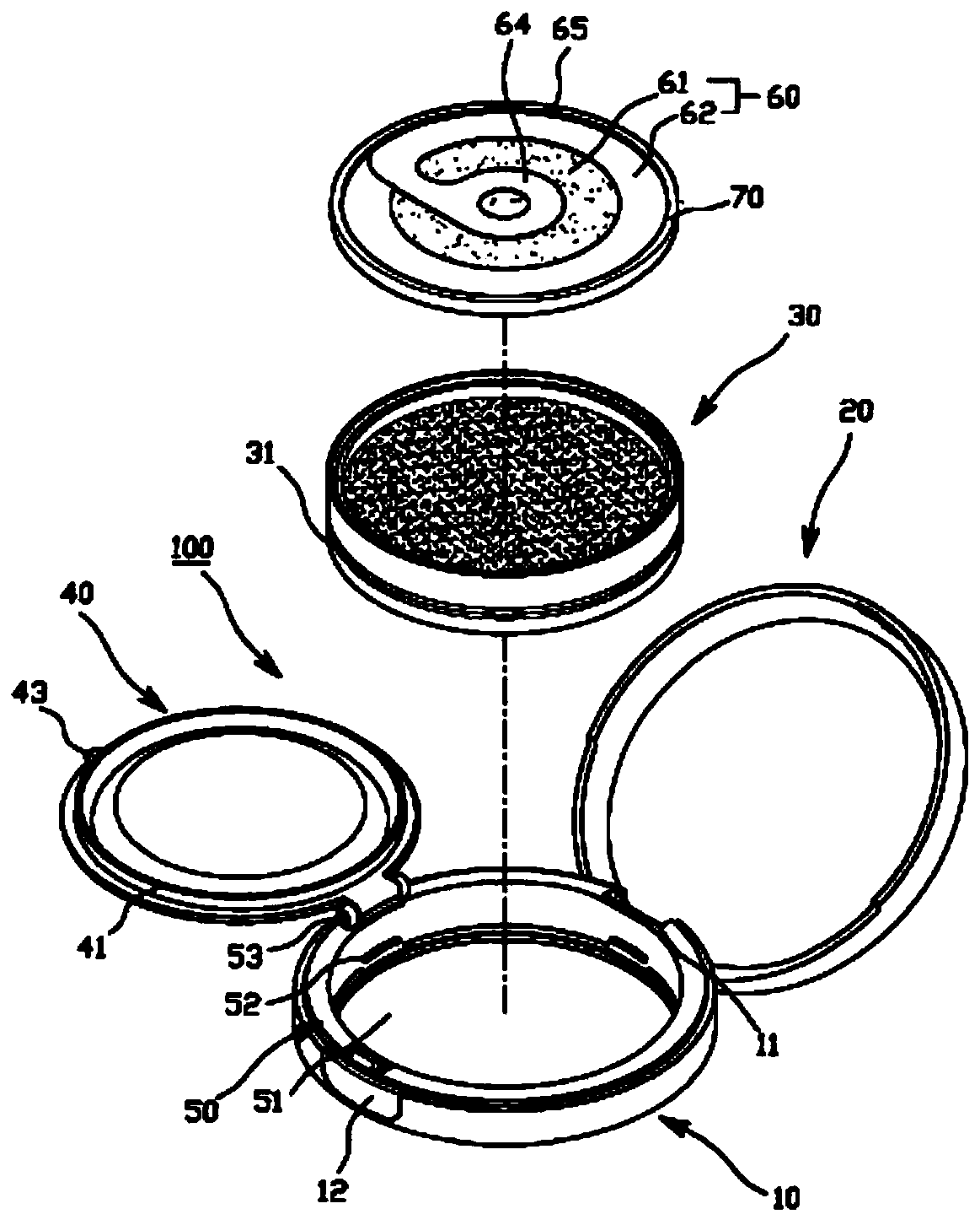 Storage container sealing structure of powder cosmetic container