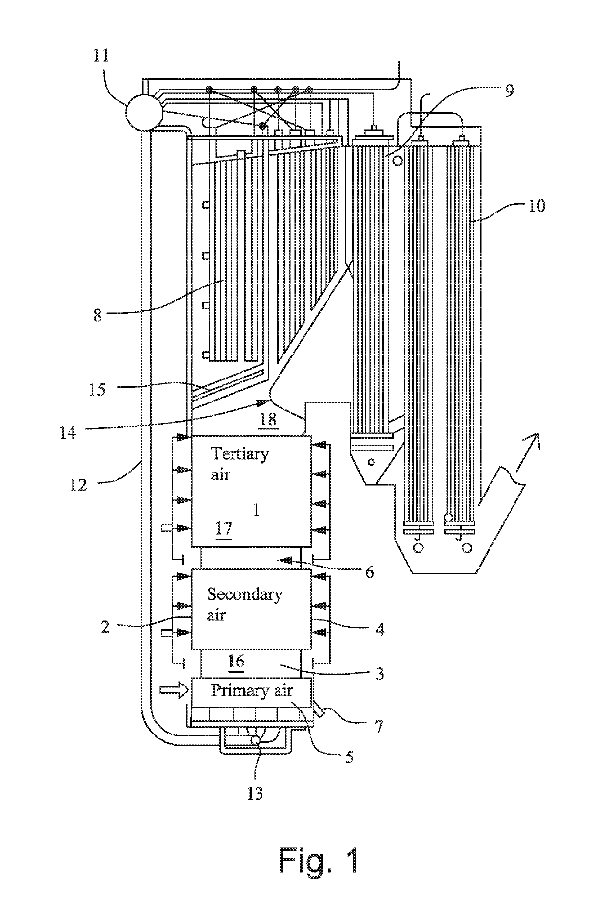 Method of reducing flue gas emissions and a boiler