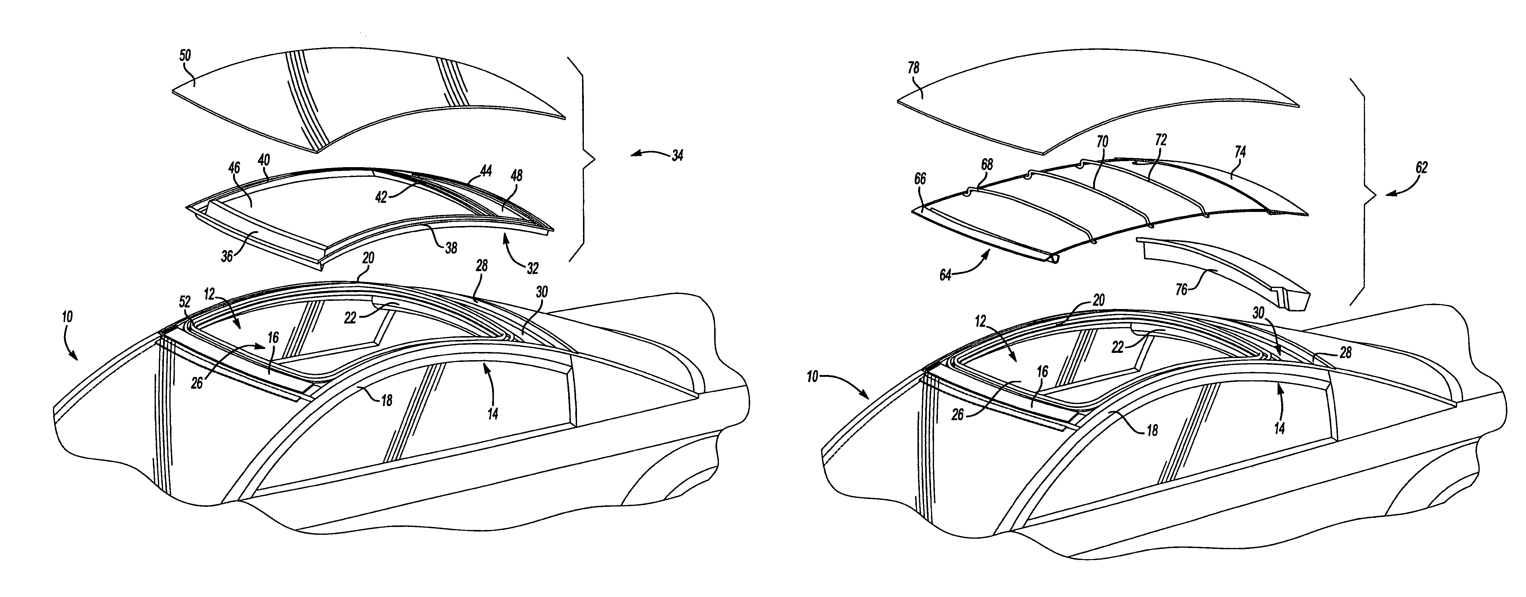 Vehicle roof architecture for removable soft top or hardtop cover