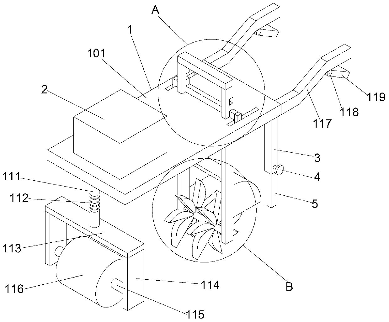 Ploughing machine capable of avoiding damaging land for fruit tree planting