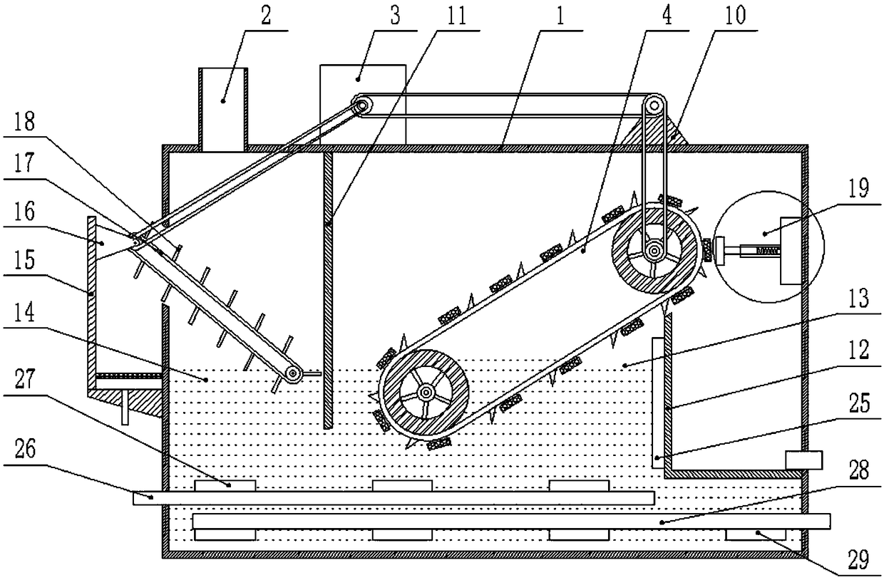 Conveying type sewage staged treatment environmental protection device