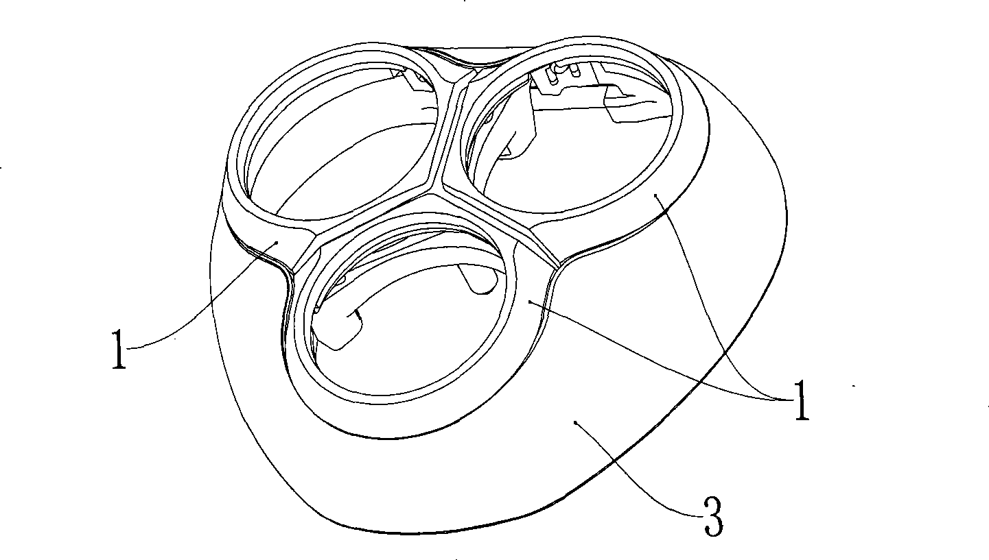 Floating facing device of internal cutter for triple rotating shaver