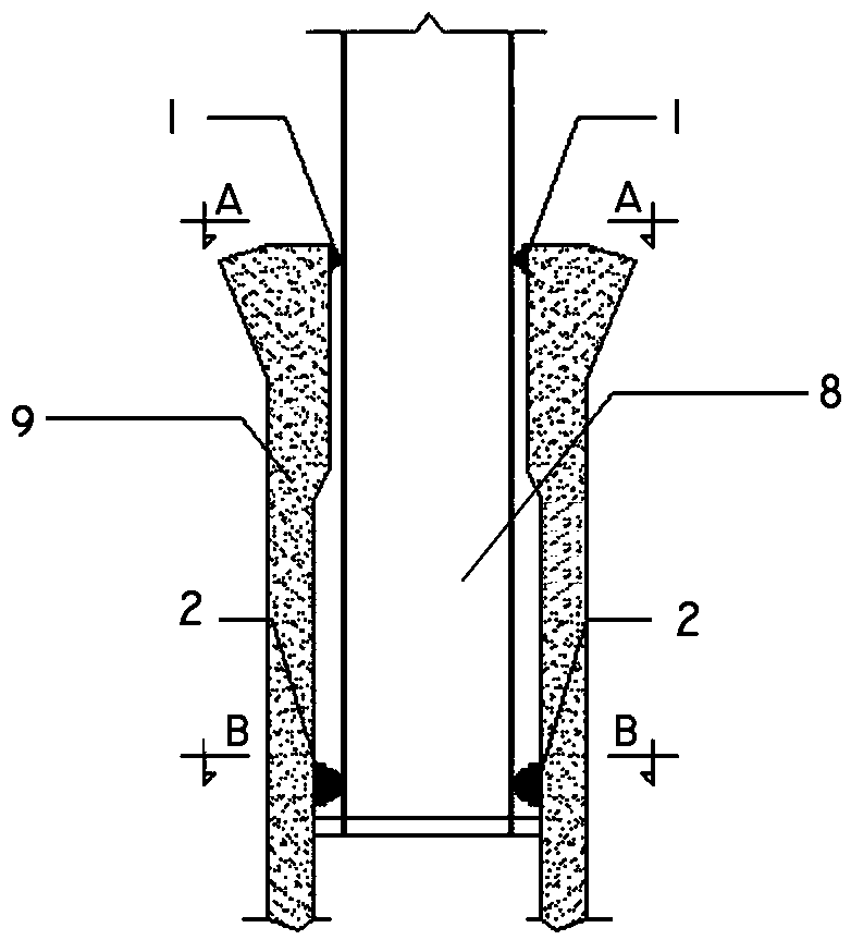 Embedded-type overturn-preventing limiting device for mast hoisting construction and construction method of device