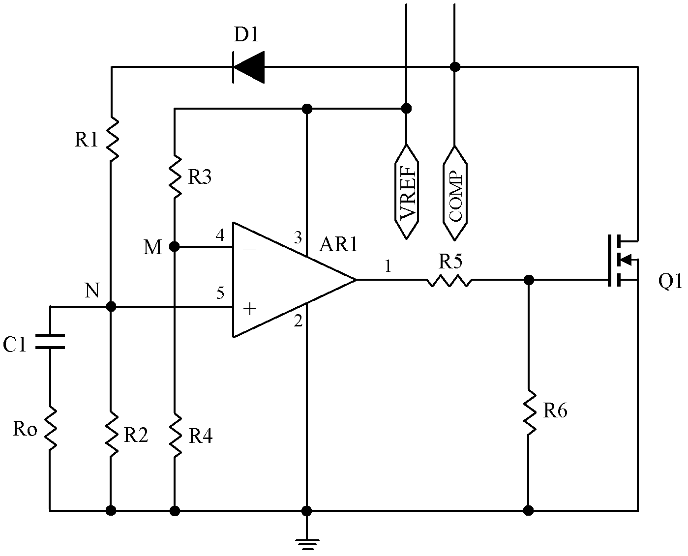 A switching power supply output short circuit protection circuit