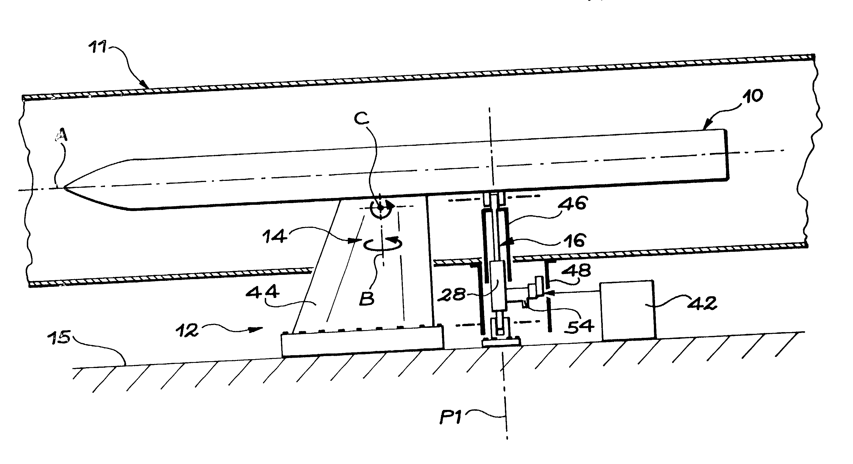 Support device for a motorised flying instrument in a wind tunnel