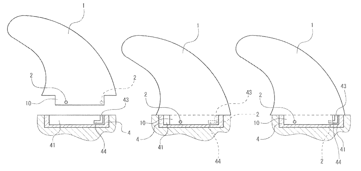 Surfboard fin attachment structure and surfboard