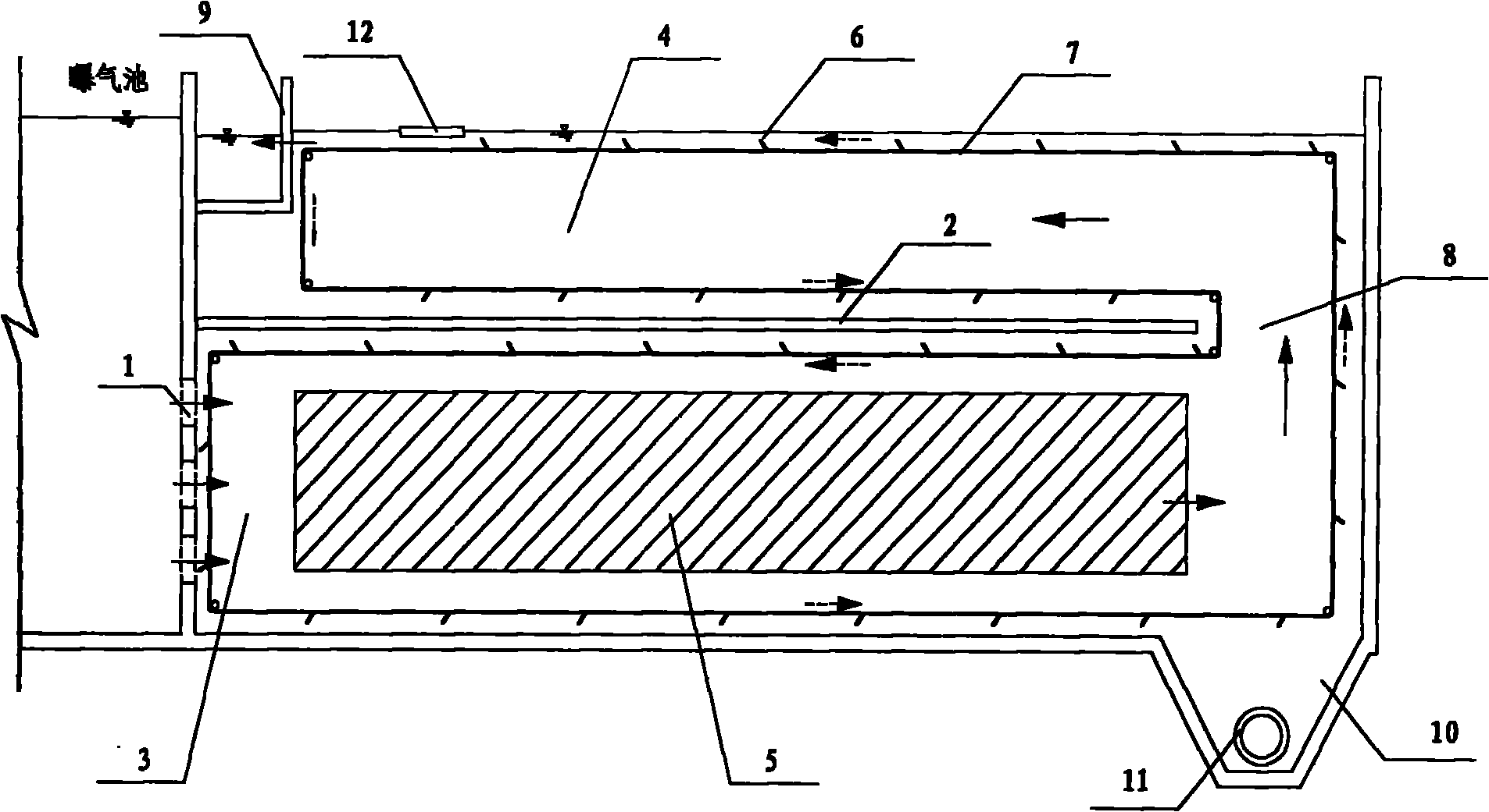 Turn-back flow high-efficiency rectangular double-layer settling pond