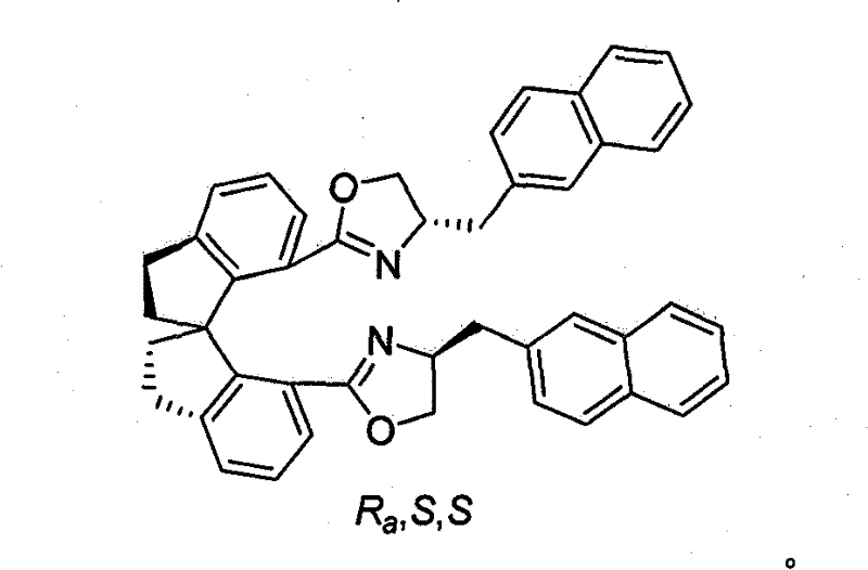 Beta-naphthyl methyl substituted spiral bisoxazoline ligand, synthetic method and application thereof