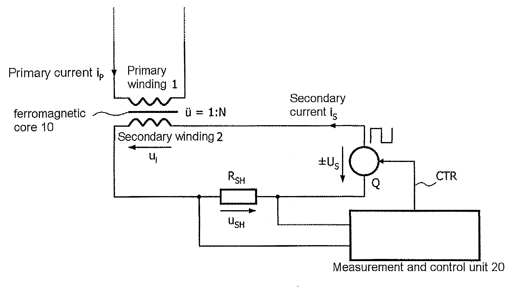 Current sensor arrangement for measurement of currents in a primary conductor