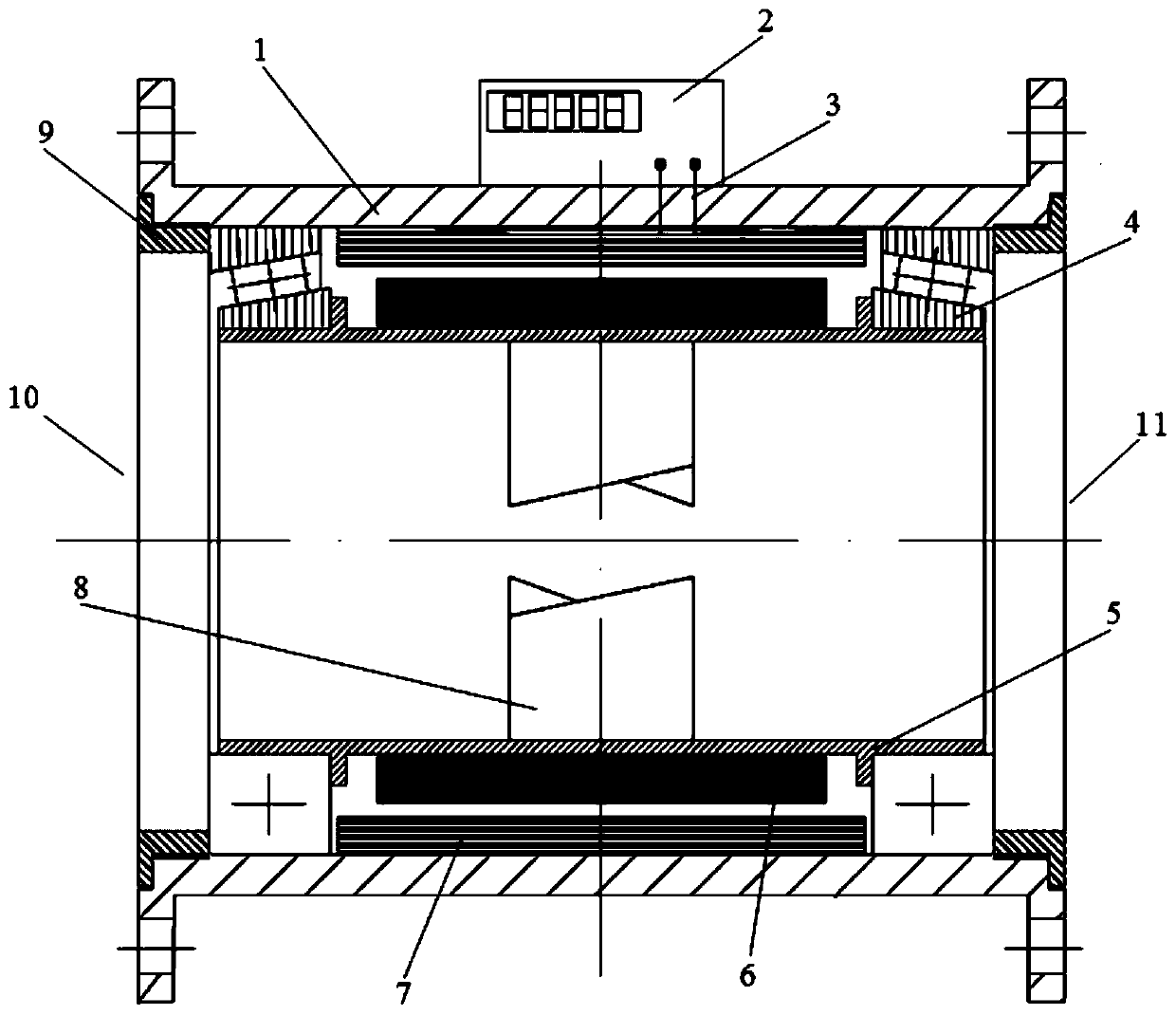 A shaftless liquid turbine flowmeter with a self-powered meter head